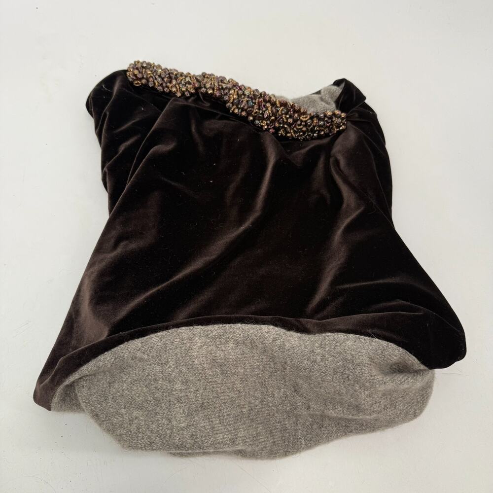 NWT Saldarini 1882 Beaded Velvet Scarf Wrap Shawl Women Brown Gray Lined Stretch